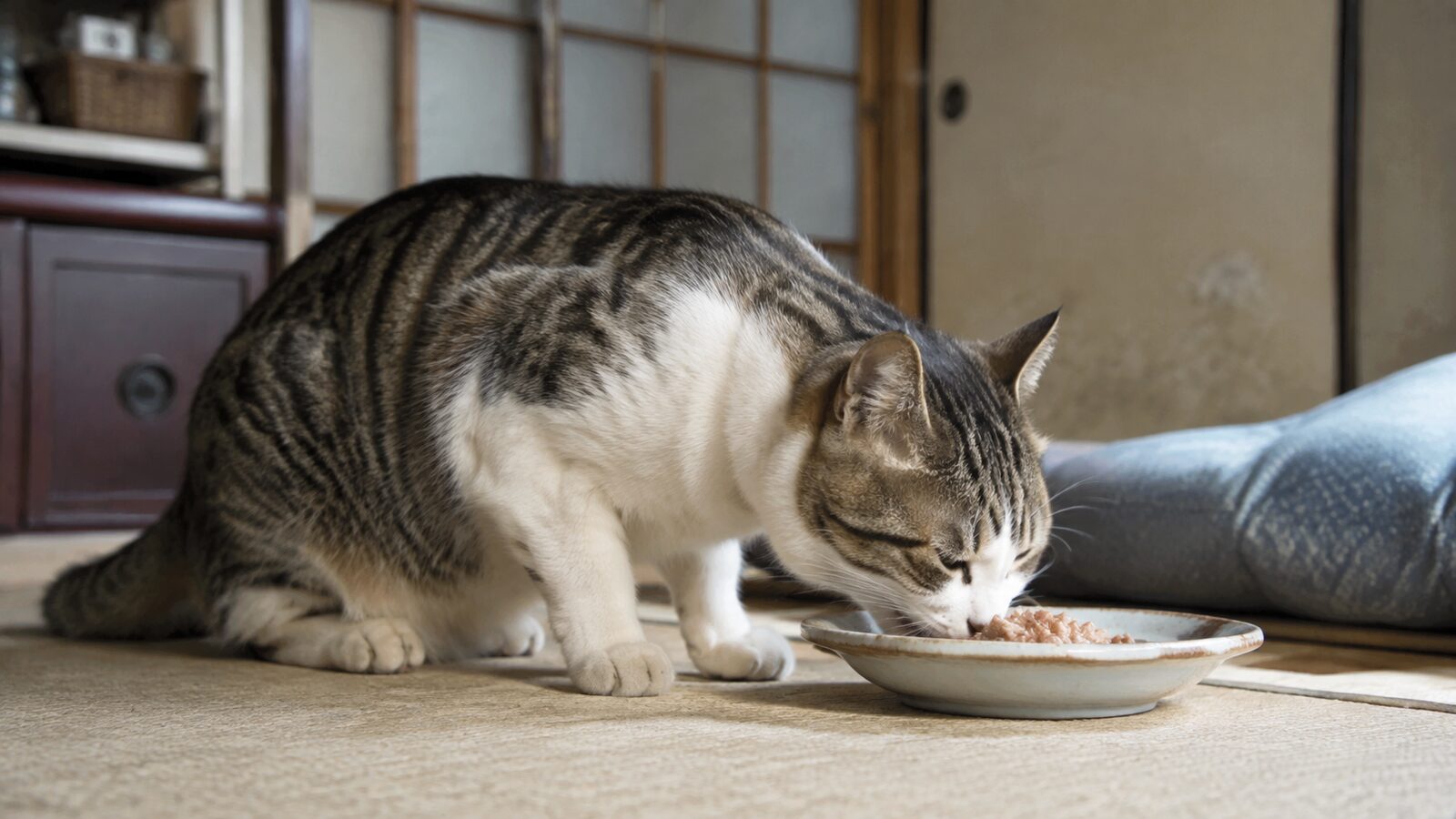 ドライとウェットのフードを水分量と扱いやすさで比べる様子