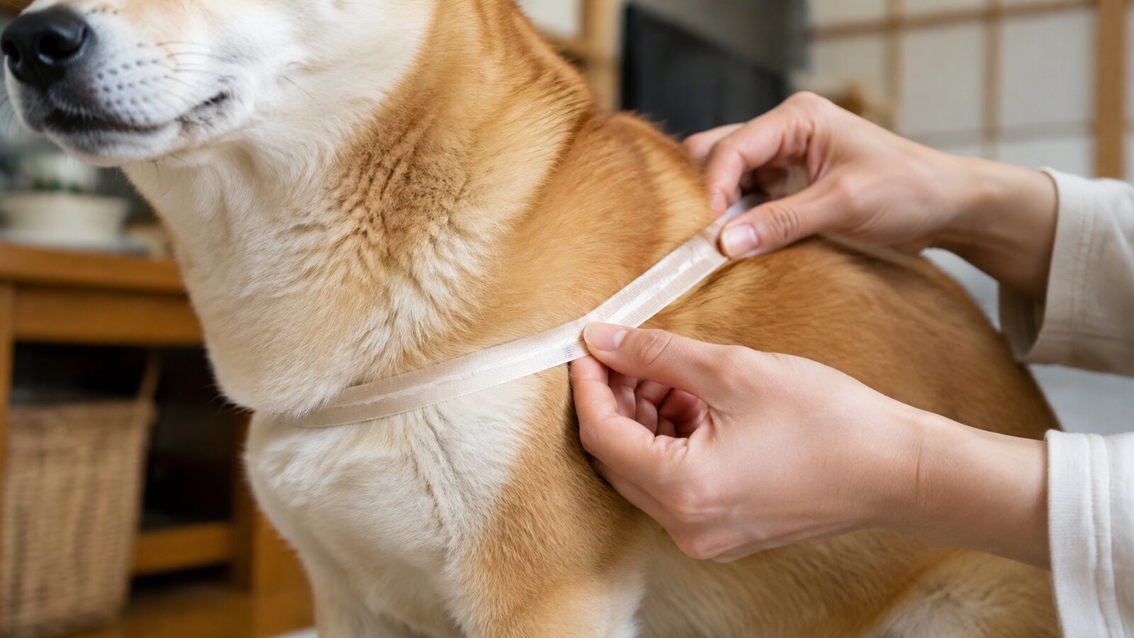防寒、雨よけ、術後保護など目的別に犬の服を選ぶ様子
