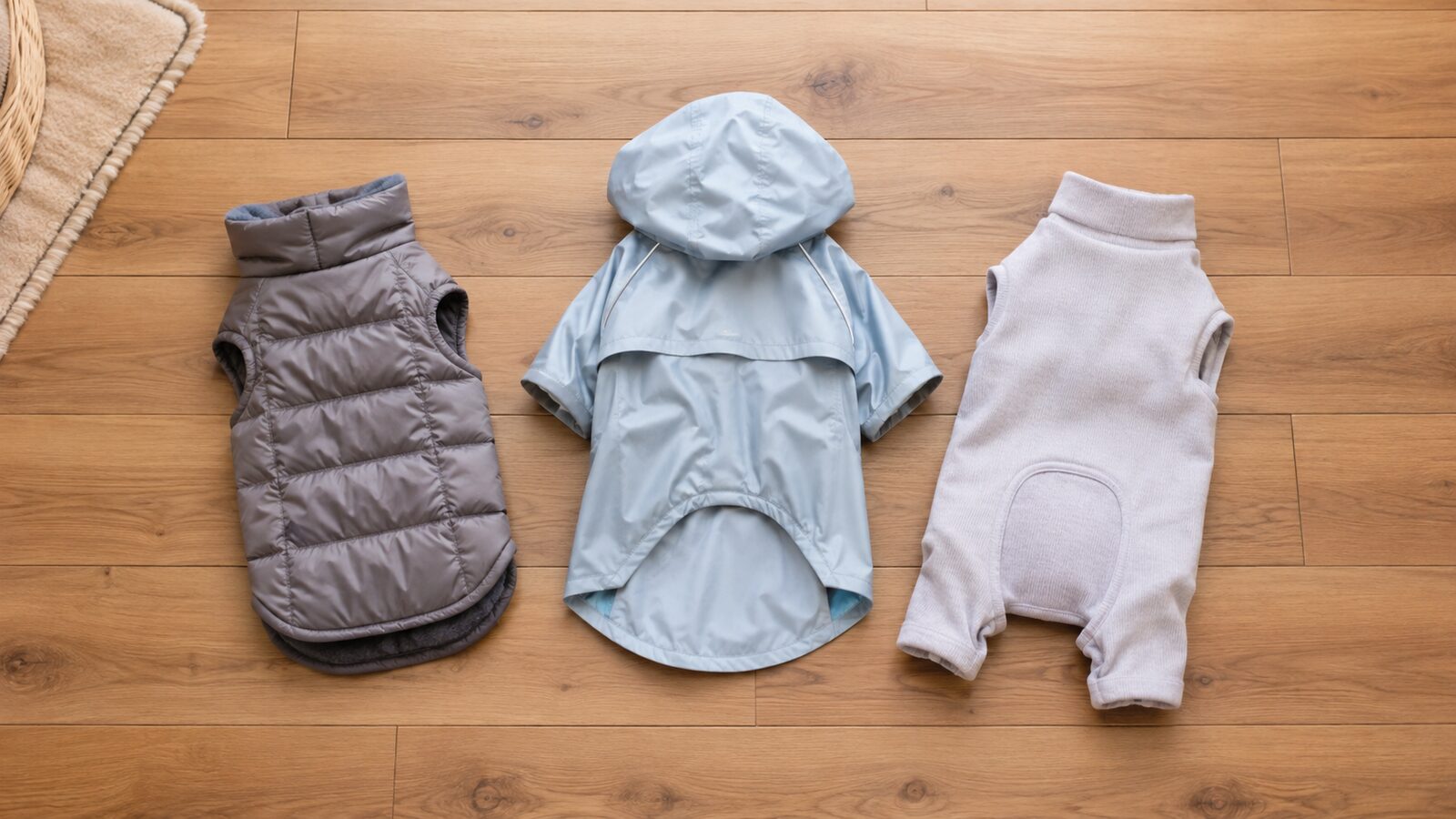 通気性のある薄手の服と防水レインウェアを季節で使い分ける例