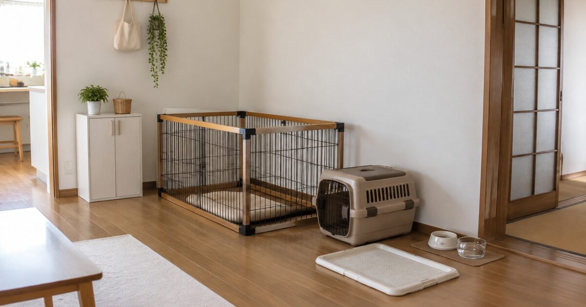 新しい家で飼い主のそばにいる犬