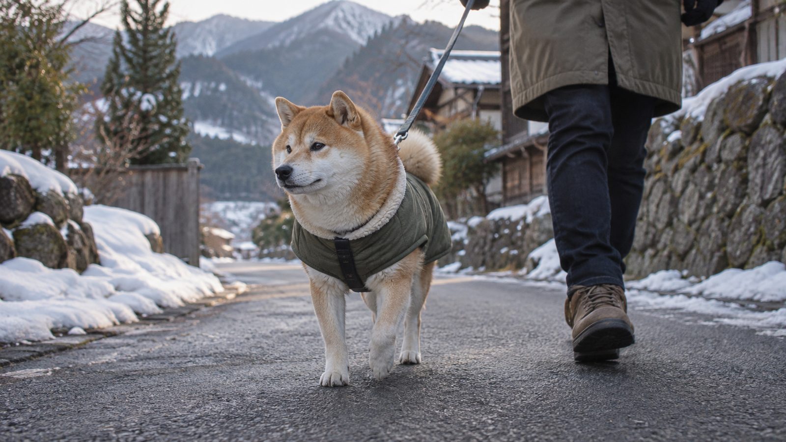 犬の首輪に鑑札と注射済票、迷子札を付けている様子