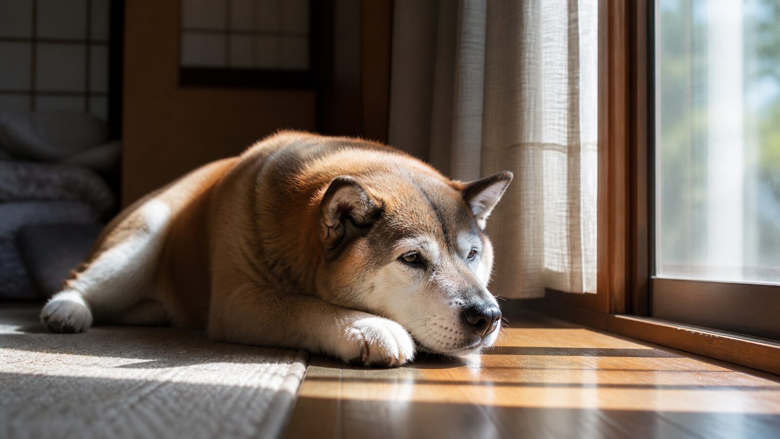 角をふさぎ、滑り止めマットと足元灯を置いた高齢ペットの生活スペース