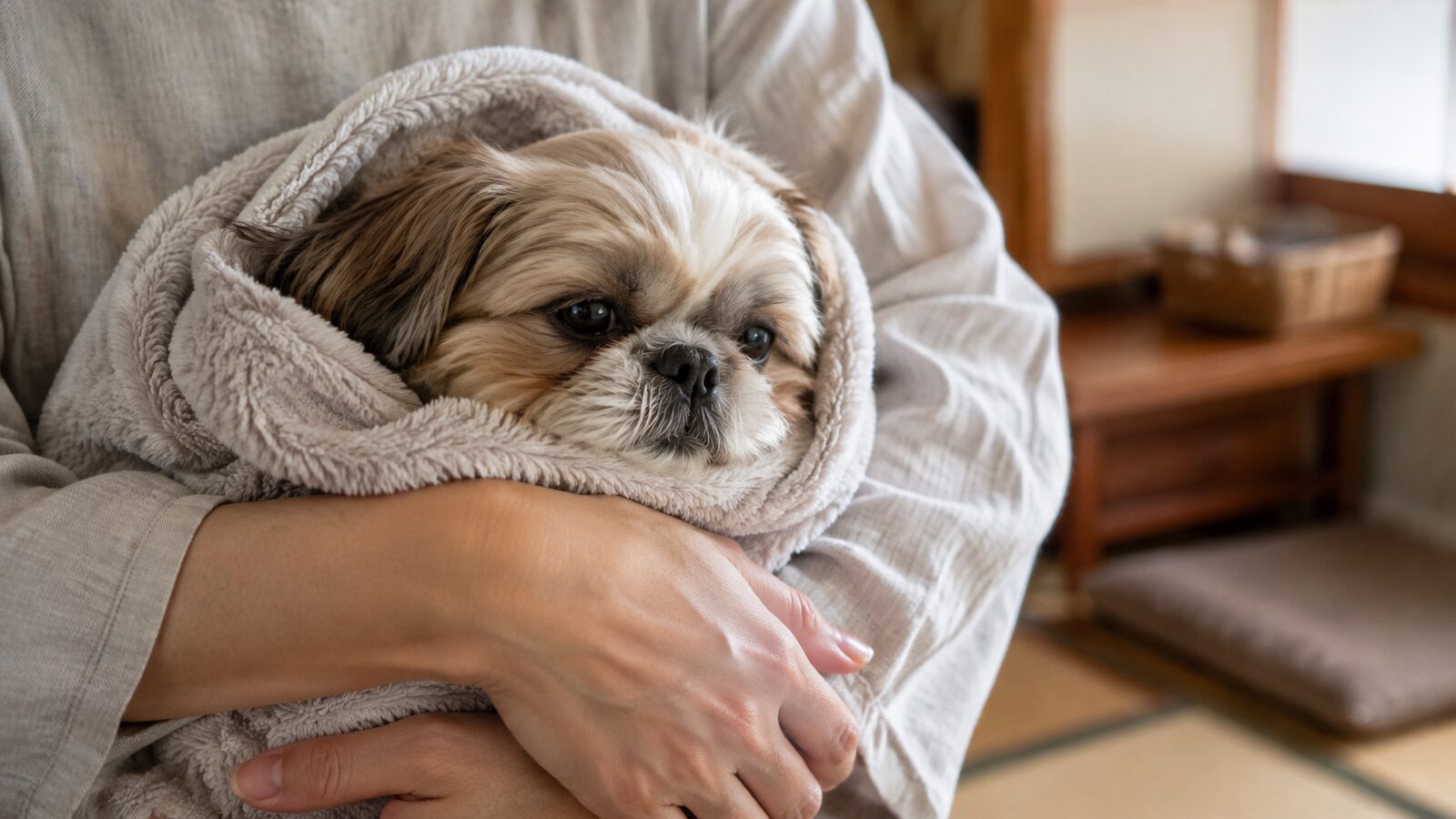 呼びかけへの反応と呼吸を確認しながら病院へ電話する飼い主