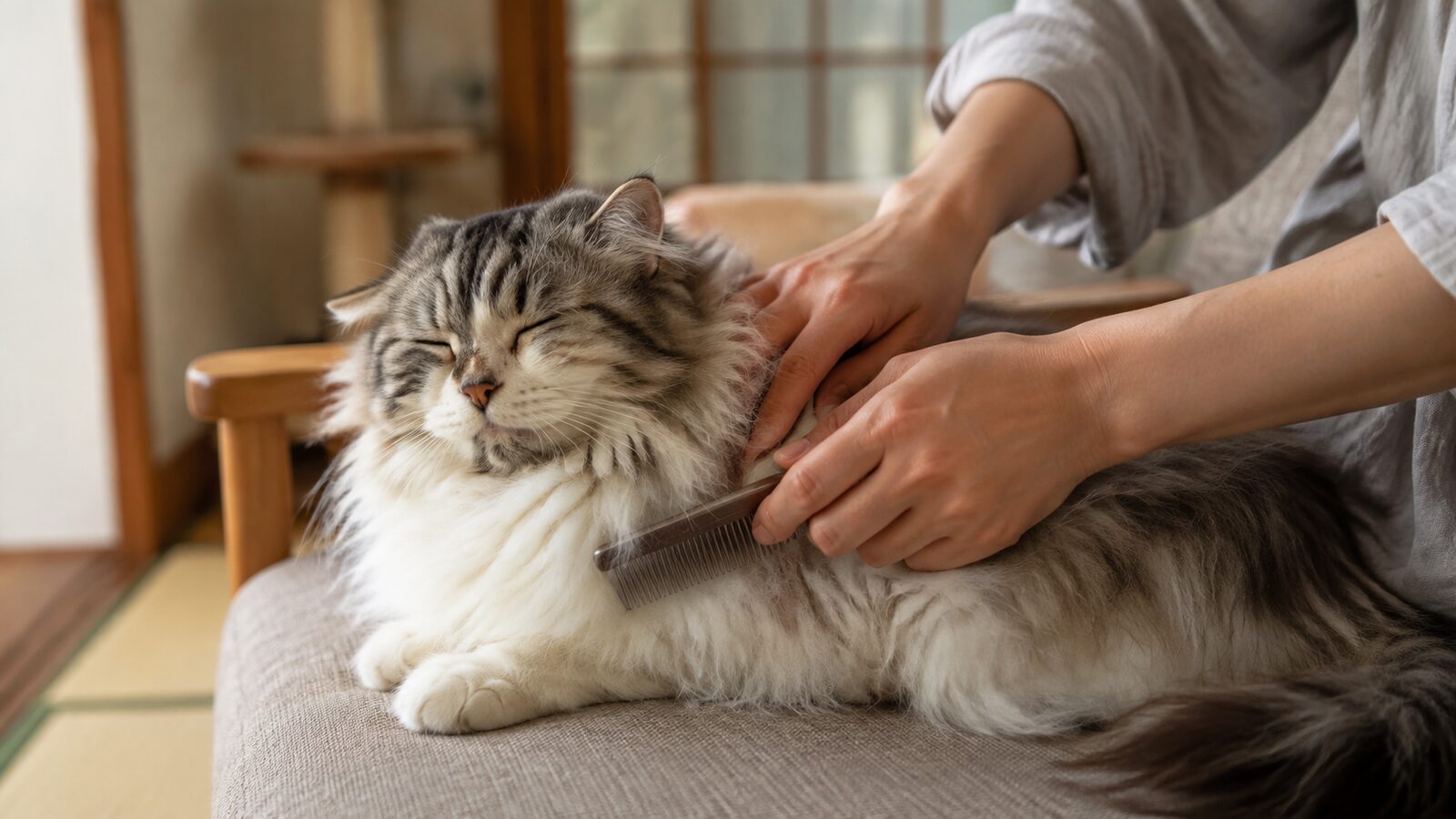 長毛の犬と短毛の猫で異なる被毛の層を示すイラスト